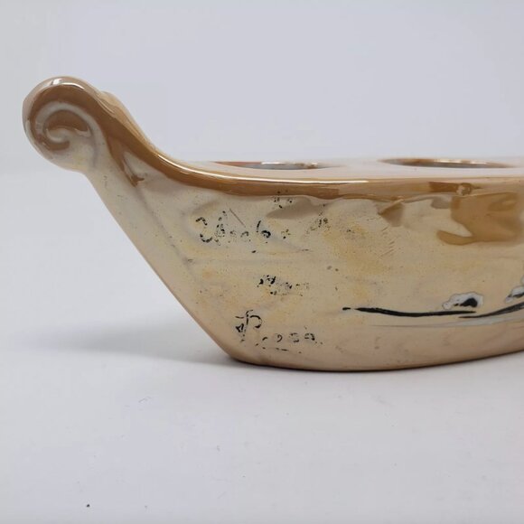 Vintage Condiment Set Salt & Pepper Mustard Jar w/ Spoon Lusterware Japan Boat - Picture 7 of 7